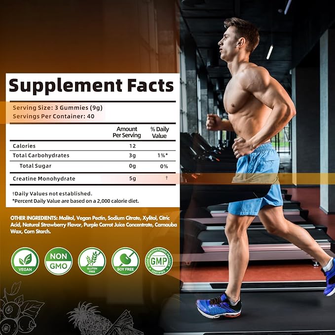 Nutravita NSF Certified Creatine Gummy - Creatine Monohydrate Gummies for Men & Women-5g of Creatine Monohydrate per Serving - Sugar Free,Vegan,Blueberry Pineapple Flavor, 120 Count