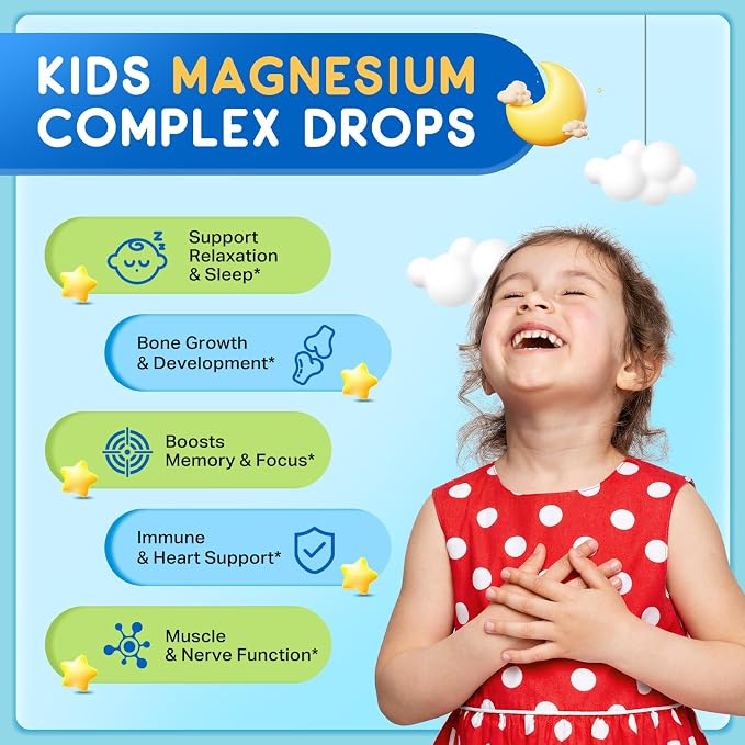 (2 Pack) Magnesium Glycinate Liquid for Kids, Kids Magnesium Liquid Drops Supplement with L-Theanine, Calcium, Zinc, Vitamin D3 K2 for Sleep Calm Relaxation Brain Bones Focus, Lemon Flavor 4 Fl Oz