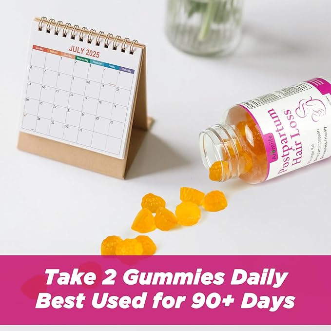 Aromlife Postpartum Hair Loss Gummies for Women Stronger Hair, Postpartum Hair Gummies with Biotin, Folate, Zine, Vitamin E, B6 & B12, 60 Count Vegan Breastfeeding-Friendly Postnatal Vitamins Gummy