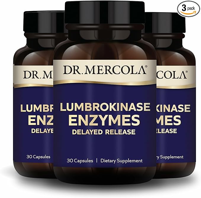 Dr. Mercola Lumbrokinase Enzymes - Delayed Release Formula - Dietary Supplement for Cardiovascular & Energy Support - Non-GMO, Gluten-Free & Soy-Free - 30 Capsules (30 Servings), 3 Pack