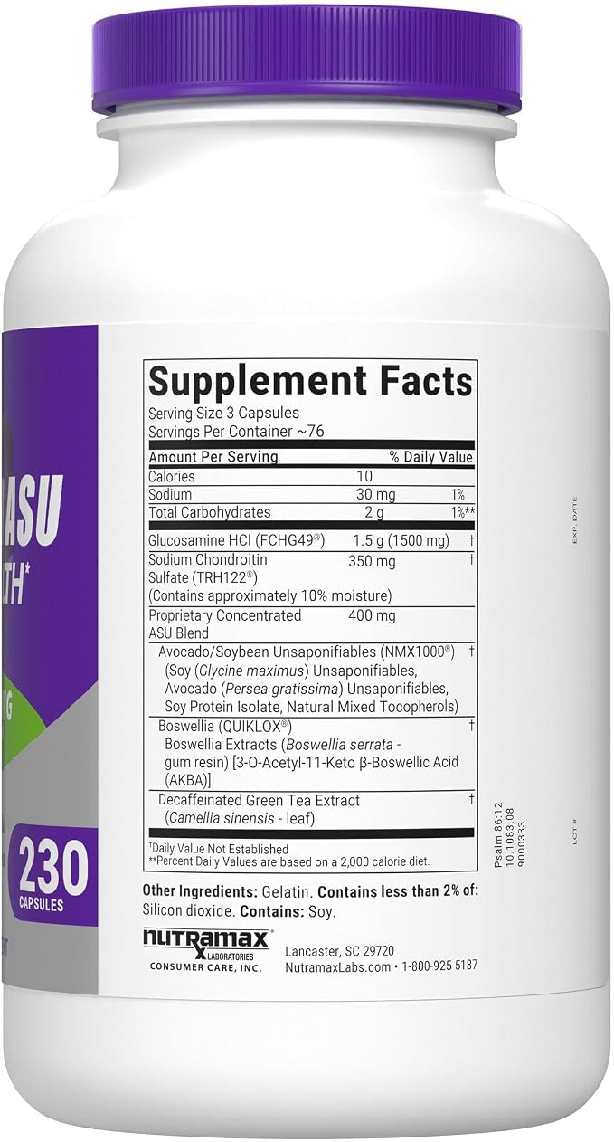 Nutramax Laboratories Cosamin® ASU Joint Health Supplement with Glucosamine, Chondroitin & ASU for Adult Men & Women, Joint Supplement, 230 Capsules