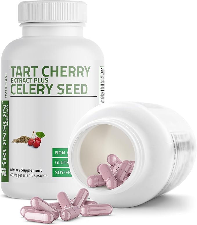 Bronson Tart Cherry Extract + Celery Seed Capsules - Powerful Uric Acid Cleanse, Joint Mobility Support & Muscle Recovery Supplement - Non-GMO Formula - 60 Vegetarian Capsules