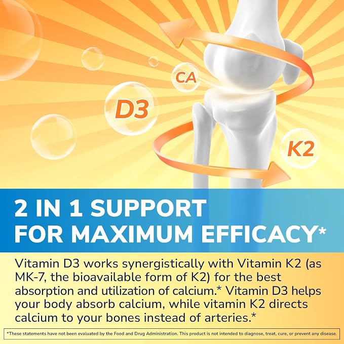 Vitalibre Vitamin D3 K2 Supplement, 10000 IU D3 / 200 mcg K2 MK7, Calcium Absorption, Bone, Heart, Immune & Mood Support, Enhanced Absorption, No Soy, Easy to Swallow, 300 Softgels