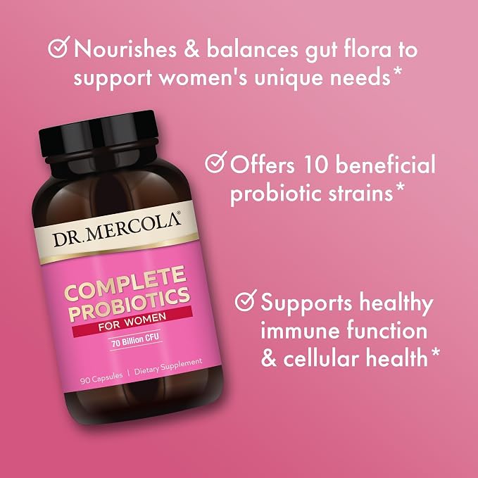 Dr. Mercola Complete Probiotics for Women - Supports Gut, Vaginal & Immune Health - Contains Lactobacillus Strains - Non-GMO, Gluten-Free & Soy-Free - 90 Capsules (90 Servings)