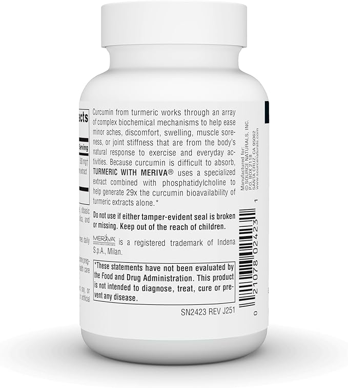 Source Naturals Turmeric with Meriva, Eases Discomfort from Everyday Activities, 29X Bioavailibility* - 500 mg - 60 Capsules