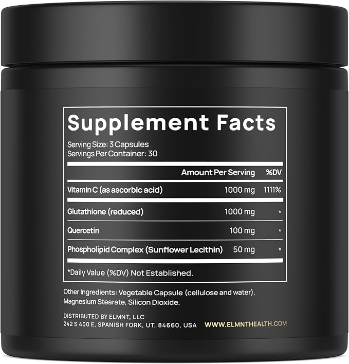 2150mg Super Liposomal Glutathione Supplement w. Vitamin C, Quercetin & Pure L Glutathione 2000mg Triple Action Formula Glutathione Liposomal Supplement w. Phospholipid Layer - 90 Pills, Non-GMO