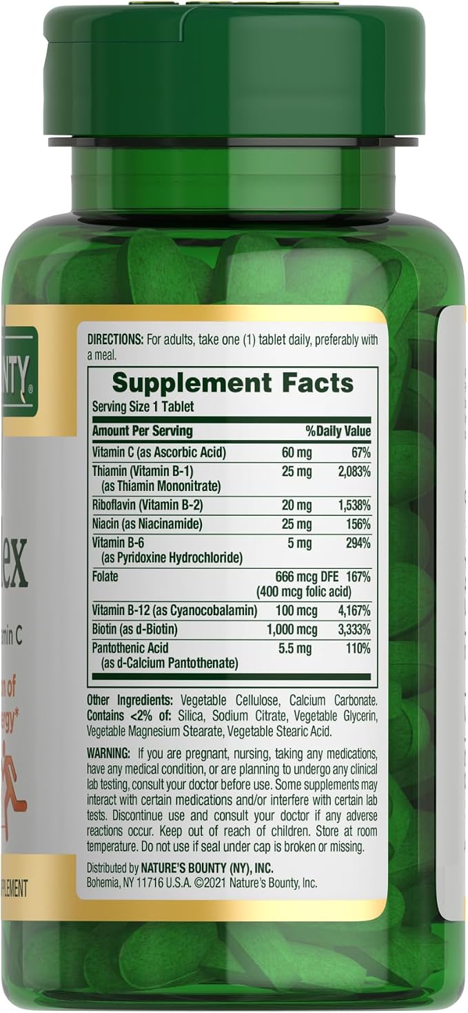 Nature's Bounty Super B Complex Vitamins with Vitamin C & Folic Acid,Vitamins for Immune & Cellular Energy Support,150 Tablets,(Pack of 3)