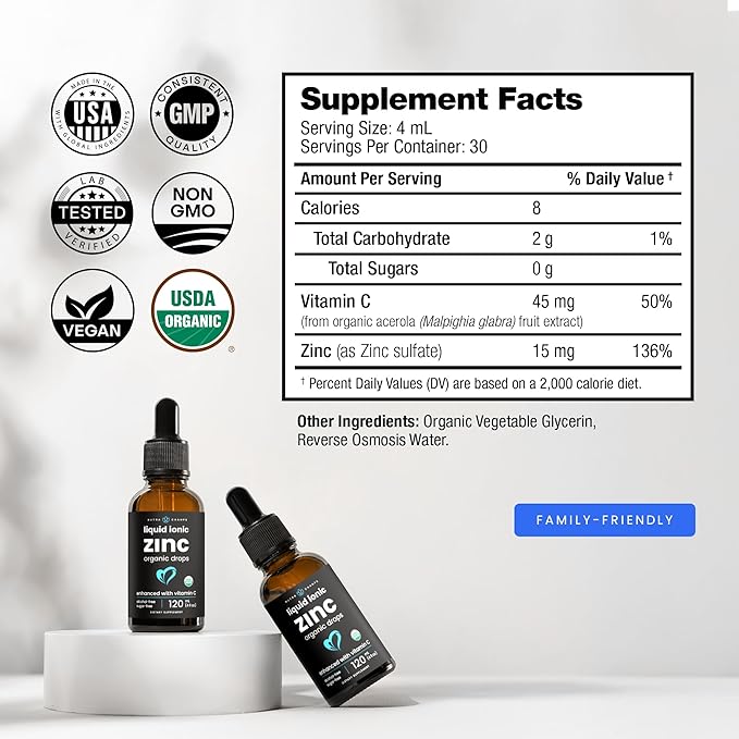 NutraChamps Liquid Zinc for Kids & Adults, Vegan, Pure Ionic Zinc Drops Enhanced with Vitamin C, Supplements for Immune Support, Sugar-Free Liquid 4 oz