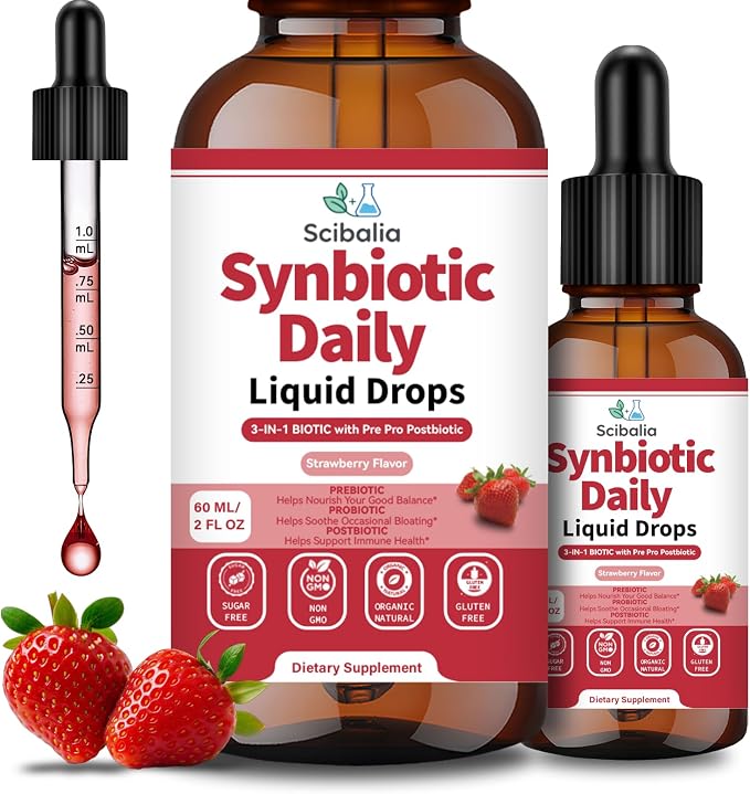 Synbiotic Probiotic Prebiotic Post -biotic Liquid Drops, Advanced 3-in-1 60 Billion CFU 10 Strains w/Immune Tributyrin Postbiotic for Gut Health & Digestive Support, Daily Complete Immune, Women Men