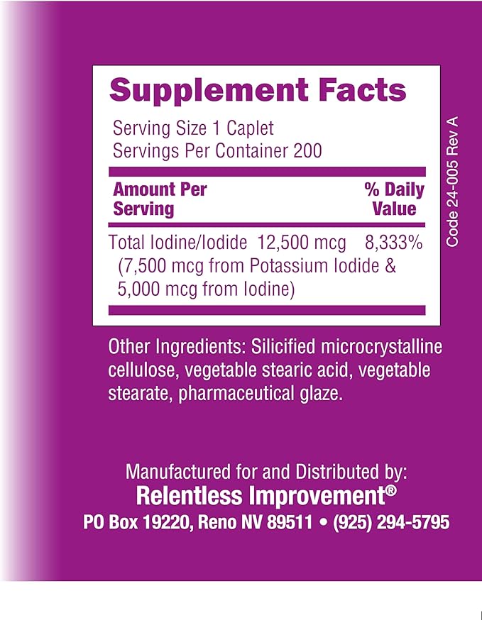 Iodine Sublime® 12.5mg 200 High-Bioavailable Caplets with Potassium Iodide for Thyroid & Metabolism Support Compare to Iodoral 12.5