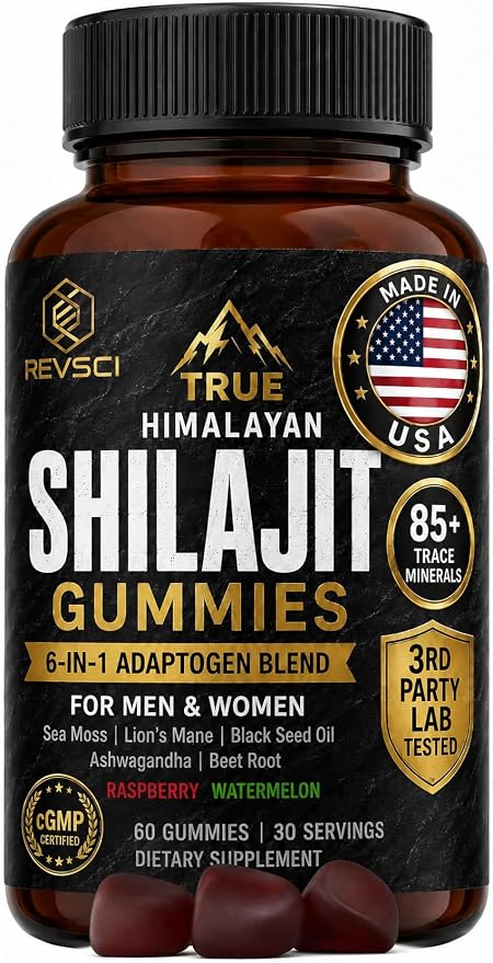 Himalayan Natural Shilajit Gummies for Men – Made in USA, True Gold Pure Himalayan Shilajit for Men Gummies, Energy & Focus Support with Ashwagandha & Sea Moss, Vegan, 60 Count