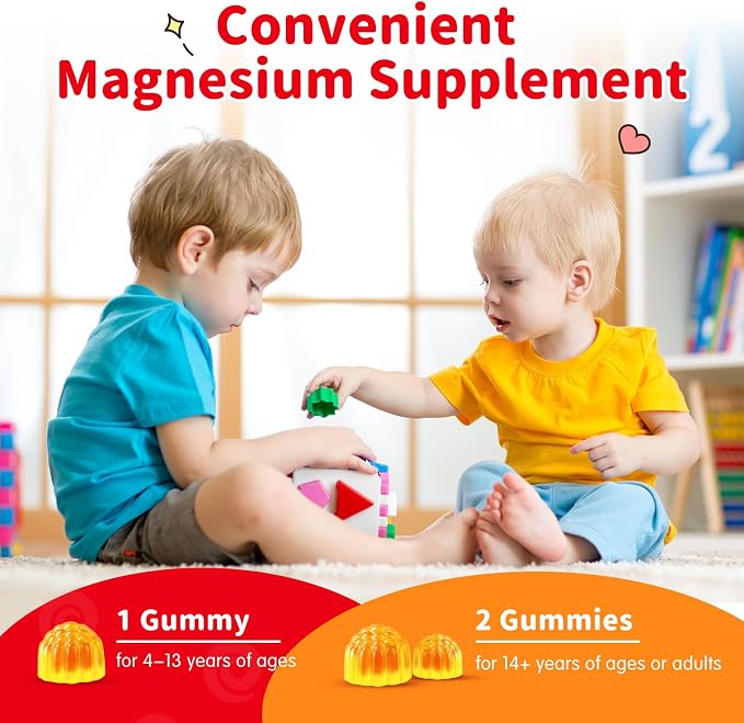Magnesium Gummies for Kids - Magnesium Glycinate Gummies with L-Theanine, Vitamin B6, D3 for Kids & Adults Sleep, Calm, Relaxation, Stress, Brain, Bones, Muscle Relief, Sugar Free Peach & Mango 60ct