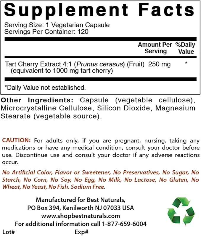 Tart Cherry Extract 1000 mg & Turmeric Curcumin 1500mg/Serving with Bioperine