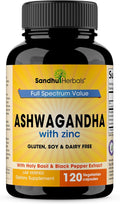 Organic Ashwagandha Capsules 120 Count | 4 in 1 with Zinc, Black Pepper & Holy Basil Extract | Immune Health, Extra Strength Stress, Mood & Energy Support | Non-GMO | For Men & Women | 2 Month Supply