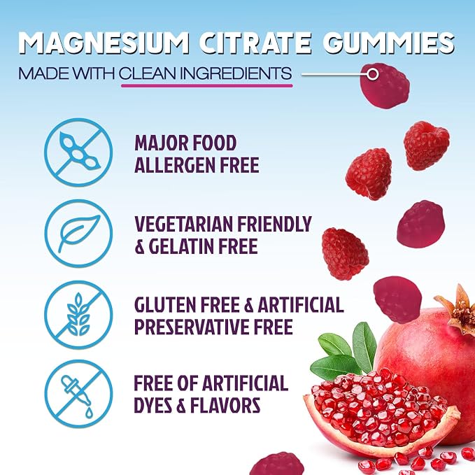 Magnesium Citrate Gummy - High Absorption Magnesium Gummies for Adults & Kids - Enhanced Bioavailability Form Mag Citrate Supplement - Improved Vegan Formula - Delicious Raspberry Flavor - 120 Gummies