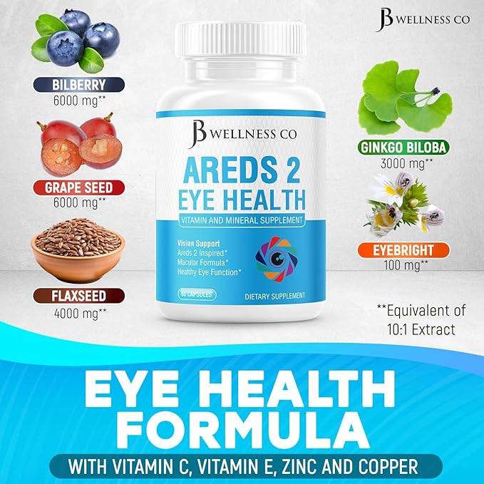 JB Wellness AREDS 2 Eye Vitamin & Mineral Supplement, Contains Lutein, Vitamin C, Zeaxanthin, Zinc & Vitamin Enhance Vision Supplement - 180 Count
