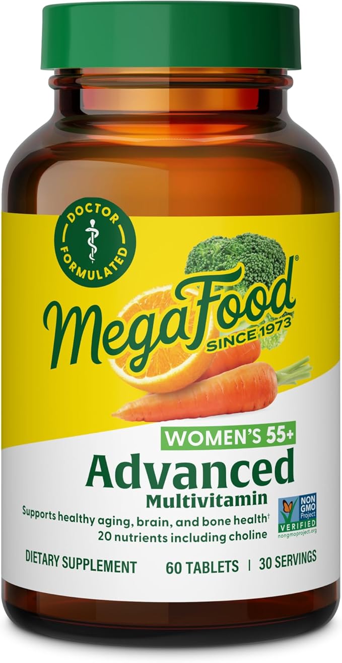 MegaFood, Multi for Women 55+, Supports Optimal Health and Wellbeing, Multivitamin and Mineral Dietary Supplement, Gluten Free, Vegetarian, 60 tablets (30 servings)