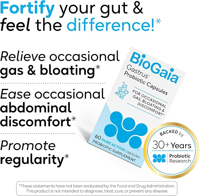 BioGaia Gastrus Gut Health | Probiotic Capsules | Eases Abdominal Discomfort, Gas & Bloating | Promotes Regularity & a Healthy Gut | Supports a Balanced Microbiome | Backed by 30 Years of Research