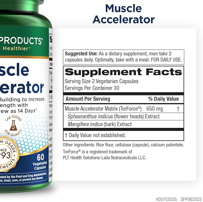 Purity Products Muscle Accelerator 650 mg Patented & Clinically Tested Muscle Accelerator Blend of Ayurvedic Herbal Extracts Promotes Strength, Endurance + Muscle Growth - 60 Veg Caps