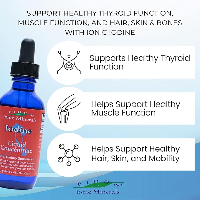 Eidon Ionic Minerals Potassium Iodide Supplement - Liquid Iodine Drops, Supports Energy Levels and Thyroid Health, Bioavailable, No Additives or Preservatives - Potassium Iodide Drops, 2 oz