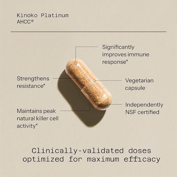 Quality of Life Premium Kinoko Platinum AHCC Herbal Supplement, 750mg per Capsule, for Immune Support, Liver Function, Maintains Natural Killer Cell Activity, Pack of 1, 60 Veggie Capsules