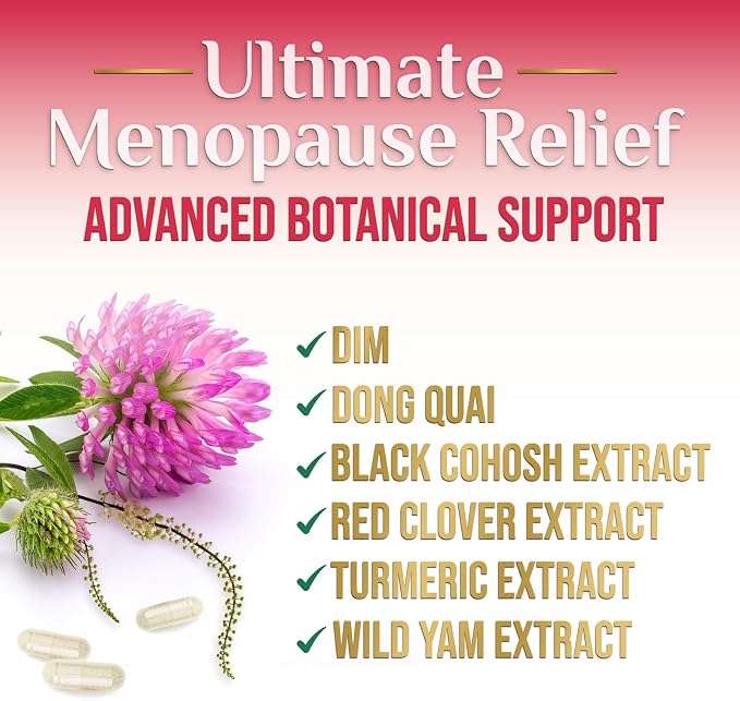 Menopause Supplement for Women - Natural Menopause Relief Support for Mild Hot Flashes & Night Sweats - Best Probiotics for Women, Dong Quai, Black Cohosh, Ashwagandha - Bottled in USA - 120 Capsules