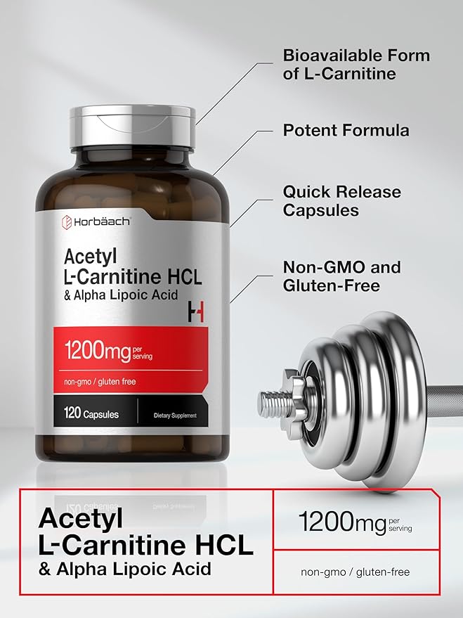 Horbäach Acetyl L Carnitine HCL & Alpha Lipoic Acid 1200mg | 120 Capsules | ALC ALA Complex | Non-GMO & Gluten Free Supplement