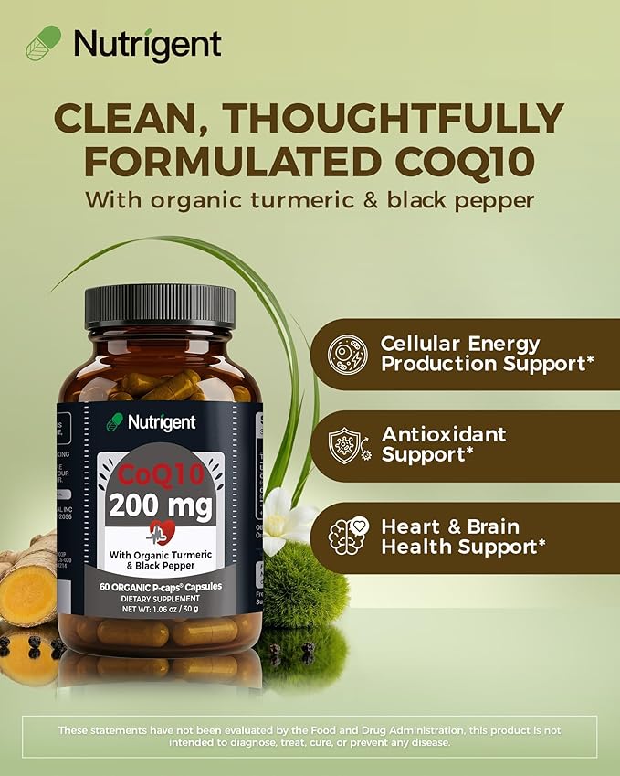CoQ10 200mg Capsules with Organic Turmeric & Black Pepper – Antioxidant Support, Heart & Brain Health, Cellular Energy Production* – Clean Label Formula, 60 Day Supply