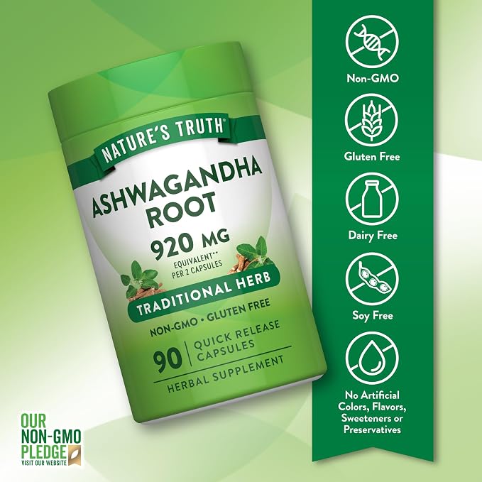 Nature's Truth Ashwagandha Capsules | Herbal Supplement | 90 Count | Non-GMO & Gluten Free