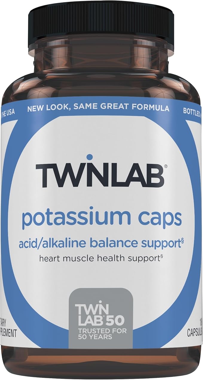 Twinlab Potassium Caps - Electrolyte Supplement for Muscle, Heart & Tissue Health - 180 Capsules, 99 mg