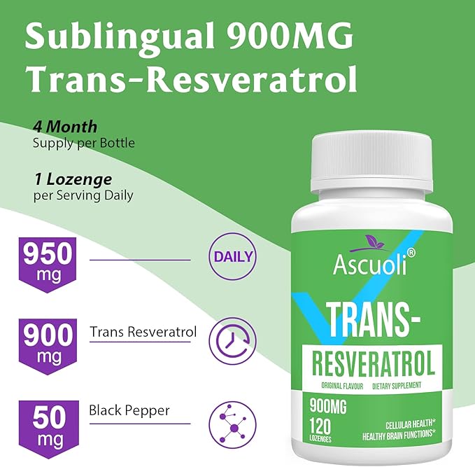 Sublingual Trans-Resveratrol Purity 99%, 3-in-1 Advanced Formula Resveratrol Supplement for Boost NAD+, Immune & Energy Support, Anti-Aging, Skin Health & Antioxidant, 240 Lozenge (240-Day Supply)
