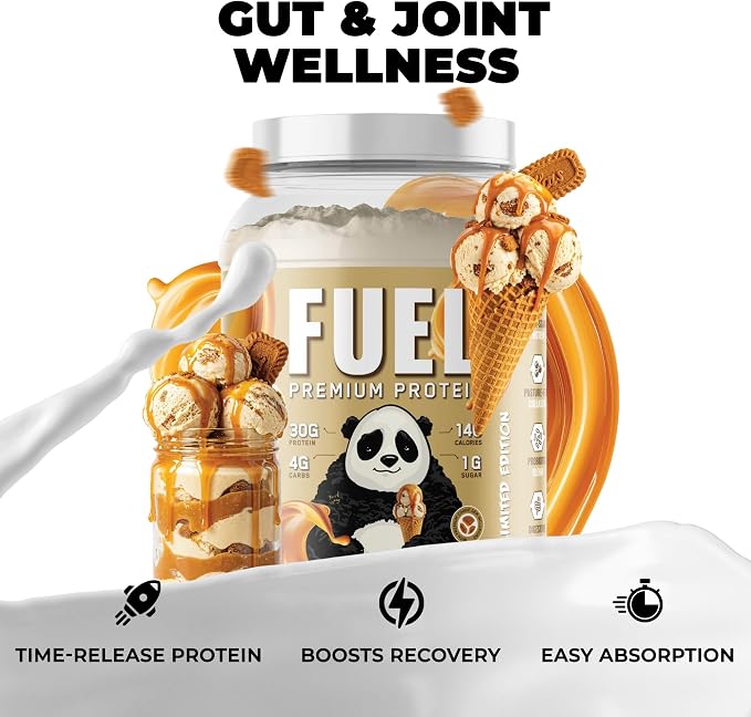 Underground Bio Labs Panda Fuel Premium Protein Whey,Hydrolyzed Collagen,Casein,Probiotics, Enzymes, Keto Friendly,Time Release, 25 Servings (2.5 Pound, Caramel Ice Cream Crunch)