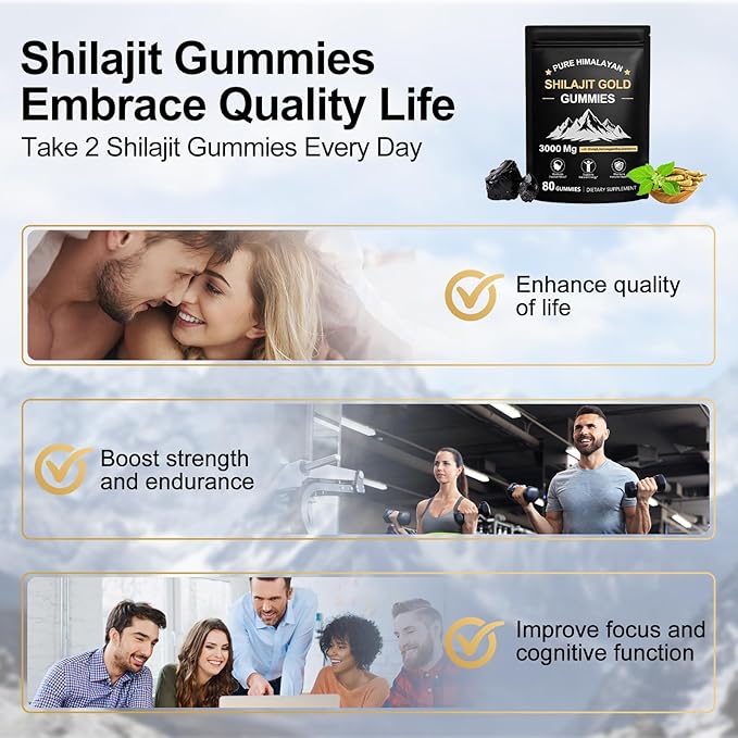 Shilajit Gummies | Shilajit Gold Gummies for Men & Women | Rich in Ashwagandha & Gokshura | Fulvic Acid & 85+ Trace Minerals | No Added Sugar | 100% Natural Organic, 80 Gummies