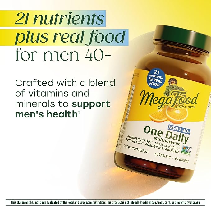 MegaFood Multivitamin for Men 40+ One Daily Mens Multivitamins - Methylated B12, Vitamin D3, B6, C & Zinc, Muscle & Bone Health, Energy Metabolism, Immune Support Supplement, Vegetarian, 90 Tablets