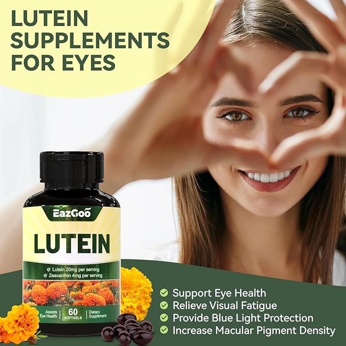 Lutein for Eyes, Lutein 20mg, Lutein and Zeaxanthin Supplements, Eye Supplements, Eyestrain Relief & Support Vision Health, Vegan, 60 Softgels