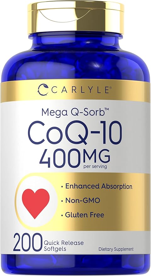 Carlyle CoQ10 400mg Softgels | 200 Count | High Absorption Coenzyme Q10 | with Black Pepper Extract | Non-GMO and Gluten Free Supplement