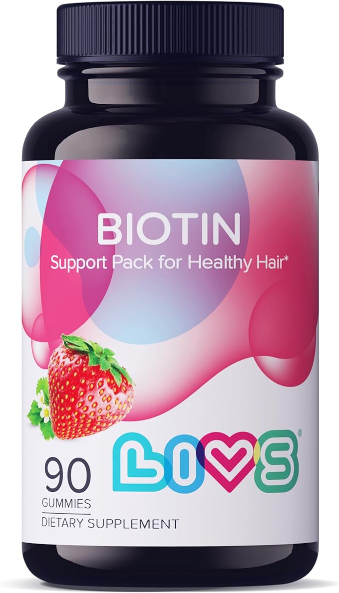 LIVS Biotin Gummies 10000mcg – Supports Healthy Hair, Skin & Nails | Vitamin B7 Supplement for Women & Men | Natural Grape Flavor | Vegan, Gluten Free & Non-GMO | 90 Count with 45 Servings