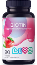 LIVS Biotin Gummies 10000mcg – Supports Healthy Hair, Skin & Nails | Vitamin B7 Supplement for Women & Men | Natural Grape Flavor | Vegan, Gluten Free & Non-GMO | 90 Count with 45 Servings