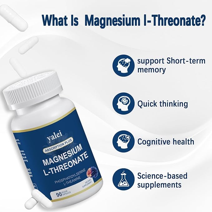 Magnesium L-Threonate 2,000mg and Magnesium Glycinate 400mg | 90 Vegetarian Capsules | Muscle Health, Better Sleep & Cognitive Health|High-Absorption | Non-GMO, Gluten-Free