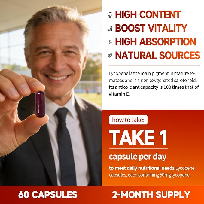 Men‘s Lycopene Softgels with Saw Palmetto & Pumpkin Seed Oil – Prostate Health Support & Nutrient Complex with Zinc, Vitamin B6, B12, Copper – 60 Capsules