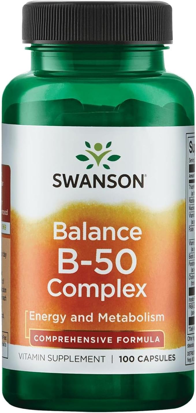 Swanson Balance B-50 High-Potency B Vitamin Complex for Busy Adults Seeking Immune, Heart, and Nervous System Support (100 Capsules)