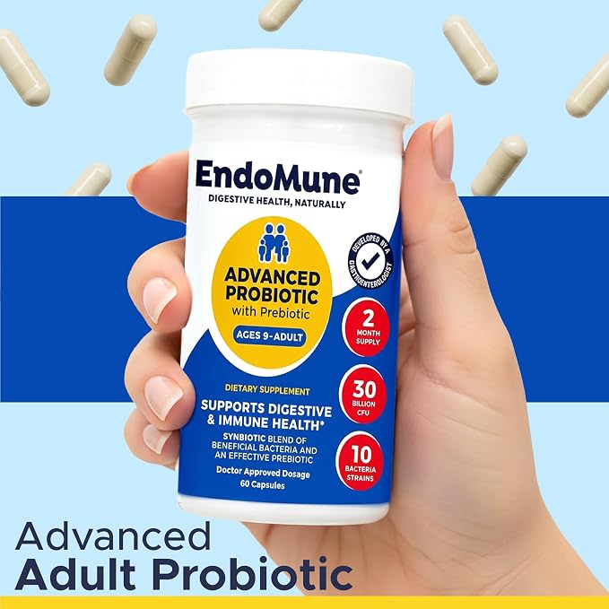 Endomune Advanced Adult Multi-Strain Probiotic Supplement with Prebiotic - 10 Strains, 30 Billion CFU - Physician Formulated (60-Count)