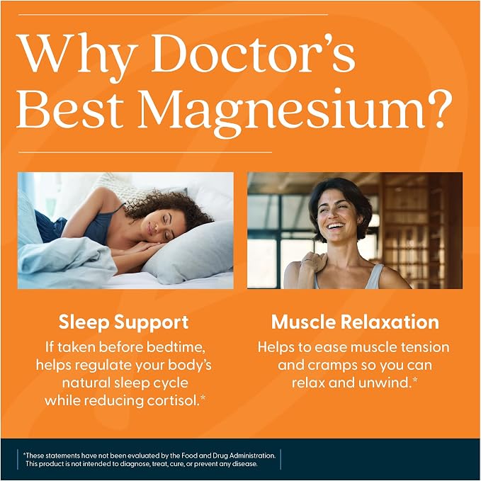 Doctor's Best High Absorption Magnesium Glycinate Lysinate Supplement for Sleep Support - Chelated Magnesium Tablets for Women & Men, 200mg per Serving, Supports Calm & Relaxation, Vegan - 240 Count