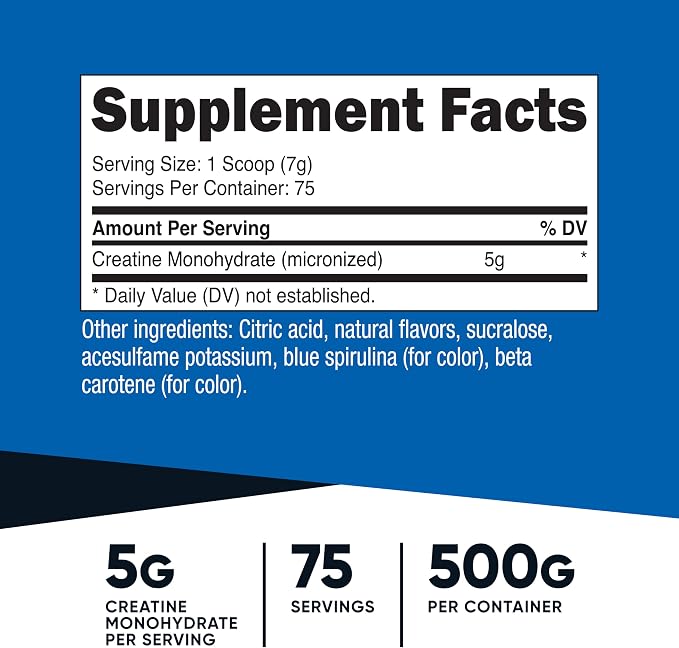 Nutricost Creatine Monohydrate Powder (Coastal Explosion, 500 Gram) - Micronized Creatine Supplement - Vegan, GMO-Free, Gluten Free
