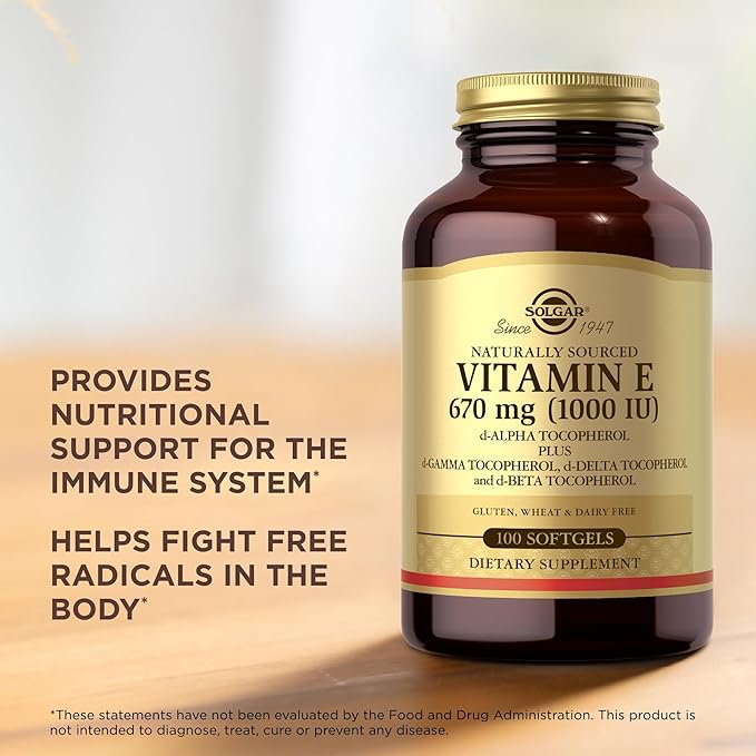 Solgar Vitamin E 670 mg (1000 IU) - 100 Softgels, Pack of 2 - Naturally Sourced - Gluten Free, Dairy Free - 200 Total Servings