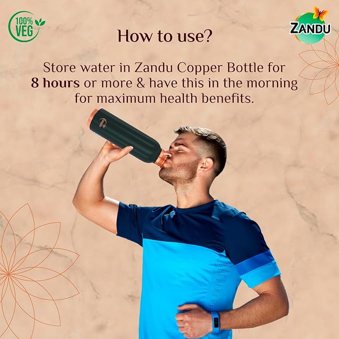 Zandu Copper Bottle (Green): Prepared with 100% Pure Copper | Useful in Promoting Overall Health (Pack of 950 ml)