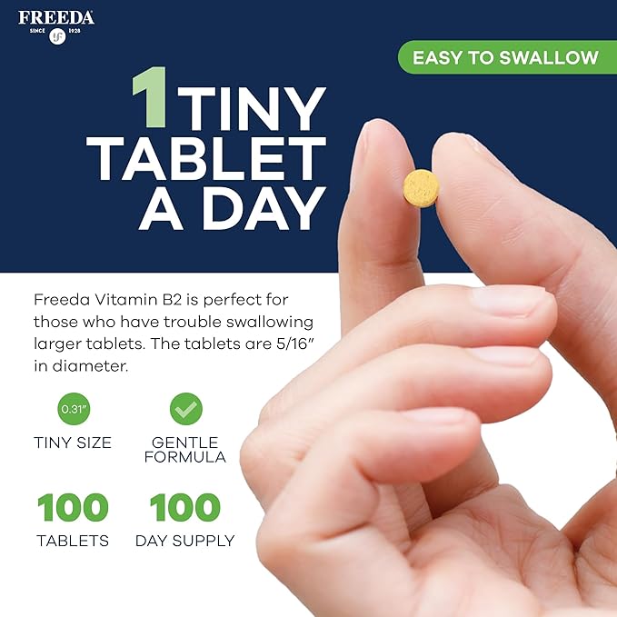 FREEDA Riboflavin Vitamin B2 Tablets – 50mg – Optimized Dose for Energy & Nervous System Support – Kosher, Vegan, GF B2 Vitamins Supplement – VIT B 2 for Brain & Metabolism (100 Ct)