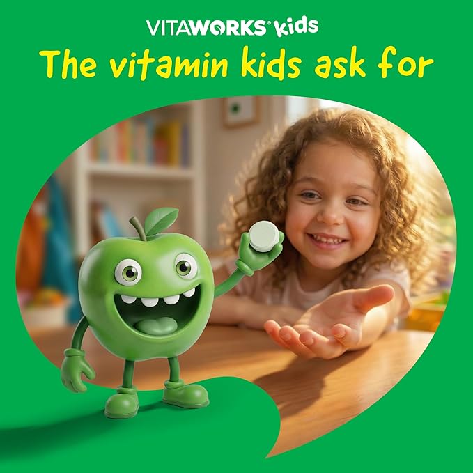 Kids Vitamin B6 Chewable Tablets - 20mg - Great Tasting Green Apple Flavor - Vegan, Non-GMO, Gluten Free, Kosher Vit B6 (Pyridoxine) - Supports Energy & Brain Function - 120 Chewable Tablets