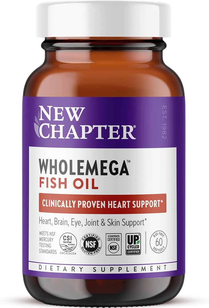New Chapter Wholemega Fish Oil Supplement - 2000mg per Serving, Clinically Proven Wild Alaskan Salmon Oil with Omega-3 + Vitamin D3 + Astaxanthin, 60 Softgels