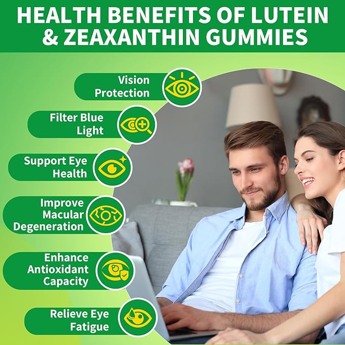 Lutein Gummies 25mg, Lutein and Zeaxanthin Supplements Eye Vitamins Gummies for Support Blue Light Protection, Vision & Overall Eye Health, Sugar Free, Pineapple Flavor, 60 Count